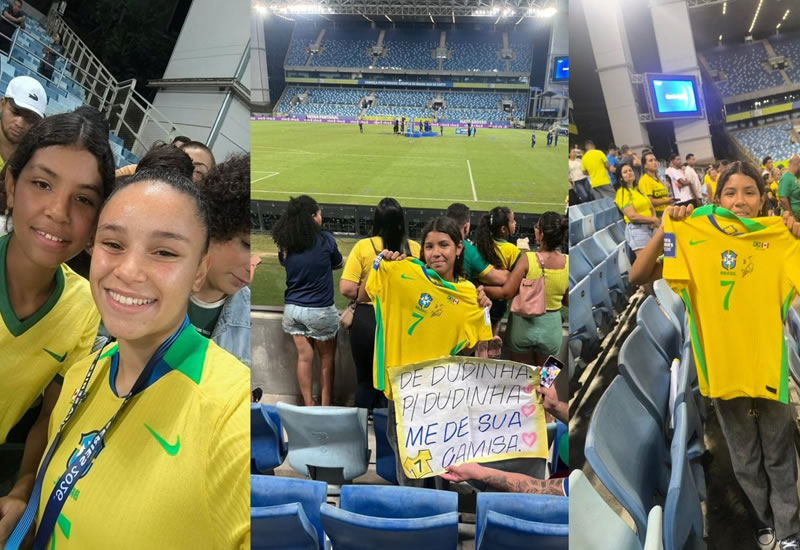 Na Arena Pantanal, Dudinha entrega camisa do jogo e emociona jovem torcedora cuiabana