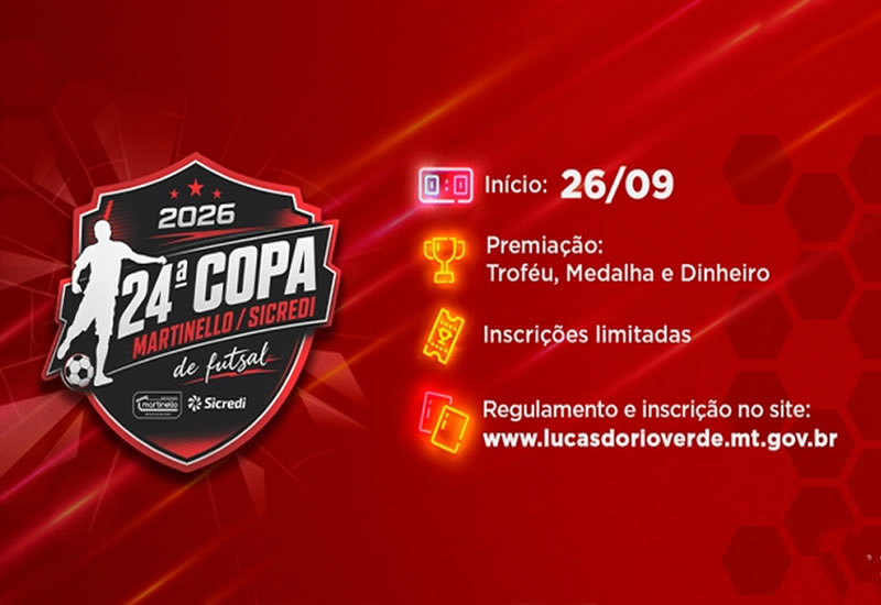 Lucas do Rio Verde abre inscrições para a 24ª Copa Martinello/Sicredi de Futsal